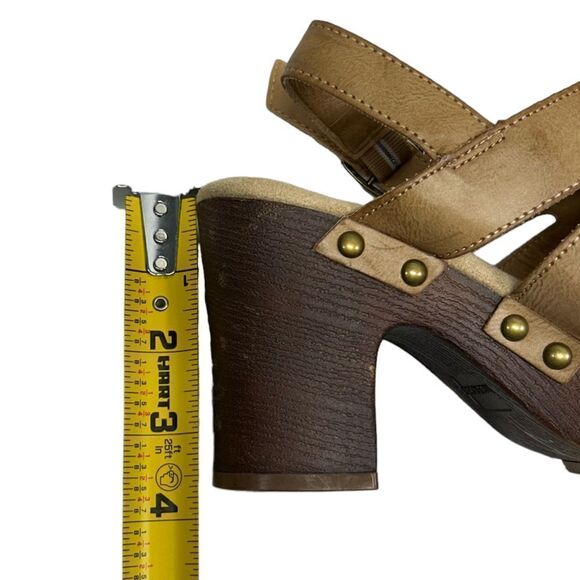 Maurice’s Eden Tan Faux Leather Open Toe Block Heels Sandals 7.5 Cutout Vegan - Picture 10 of 10